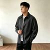 Men's Vintage Herringbone Shirt Jacket Striped Long Sleeve Collared Overshirt for Fall