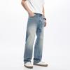 Elastic denim new American trendy brand men's jeans commuter high street loose straight American light-colored denim trousers