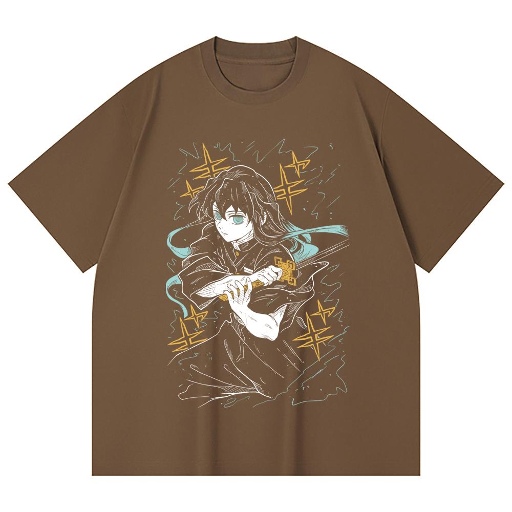 230 g/m² 100% Baumwolle Demon Slayer V46 Tokito Aufdruck Unisex Schweres Baumwoll-T-Shirt