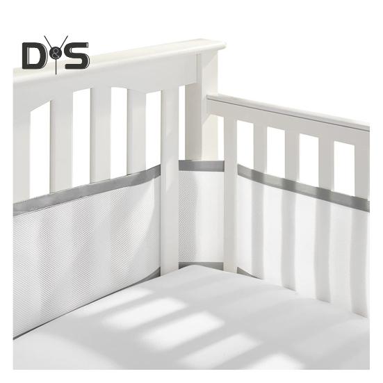 Breathable Mesh Crib Liner with Double-Sided Straps Baby Crib Safety Mesh Barrier Easy Installation Limb Protection Crib Bumper