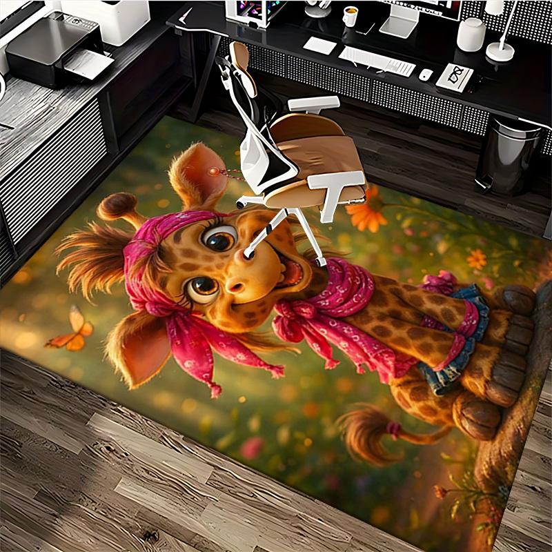 1pc Anime Giraffe Chair Mat - Pink Bandana Design Office Rug for Home Decor, Seasonal Gift, Anti-Slip Carpet Suitable for Office and Living Room.C018