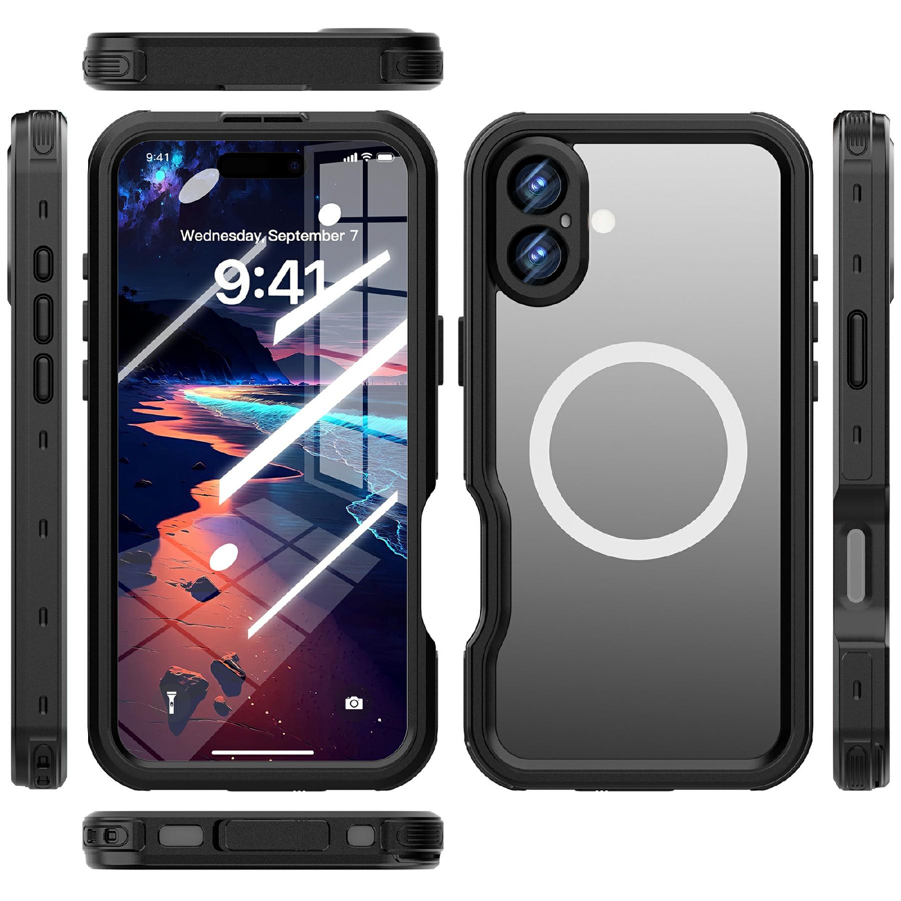 

REDPEPPER D-UP Series For iPhone 16 Plus Case IP68 Waterproof Clear Back Panel Phone Cover Compatible with MagSafe Black