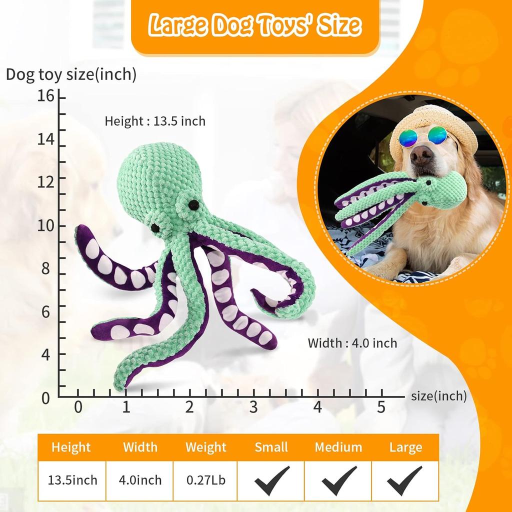 Interactive Chew Octopus Plush Toy Dog Dental Care Furniture Protector Green