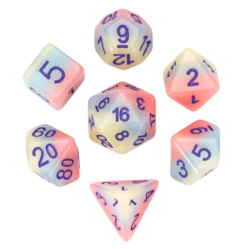 Cusdie Multilayer DND Dice Resin Glitter Die 7Pcs D4-D20 Multicolour Polyhedral Dice Set for D&D Tabletop Role Playing Games