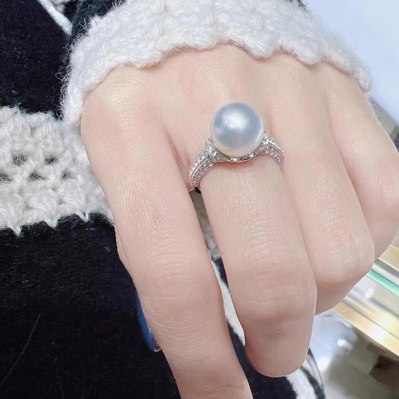 Huitan Round Simulated Pearl Rings Full with Dazzling Cubic Zirconia Temperament Elegant Women Wedding Zircon Drop Shipping