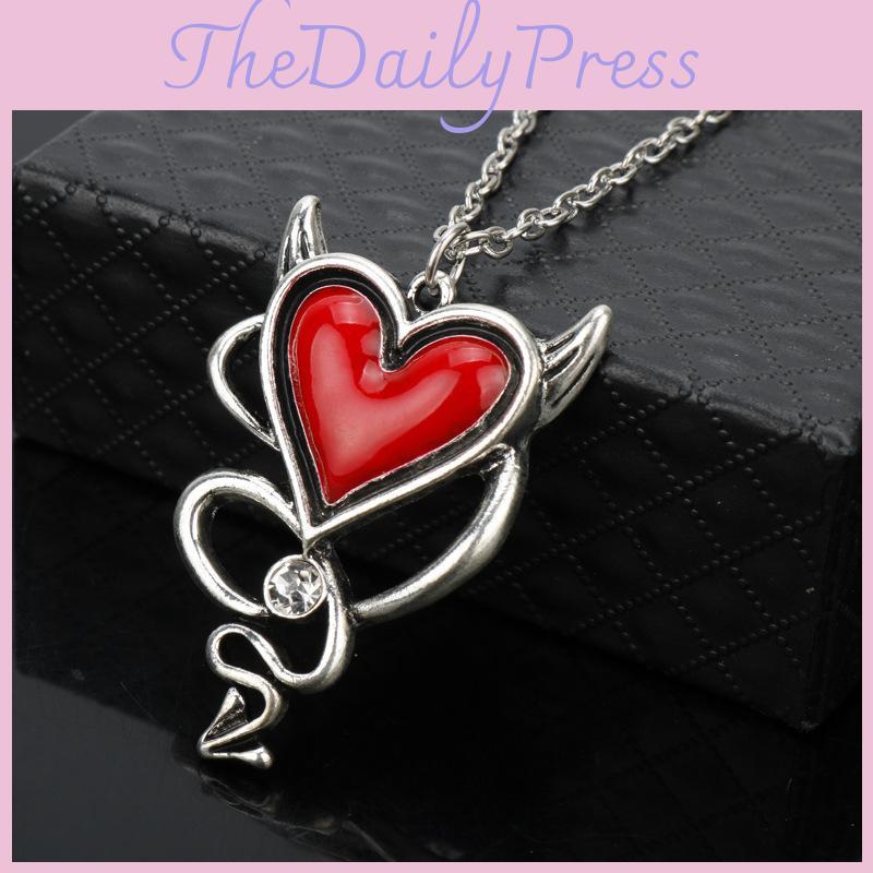Edgy Heart Shaped Necklace With Red Oil Drop Pendant For Street Style And Night Out