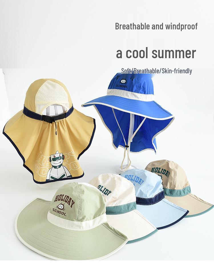Children's Wide-Brim Sun Hat with Neck Protection, Windproof Outdoor Cap for Boys and Girls
