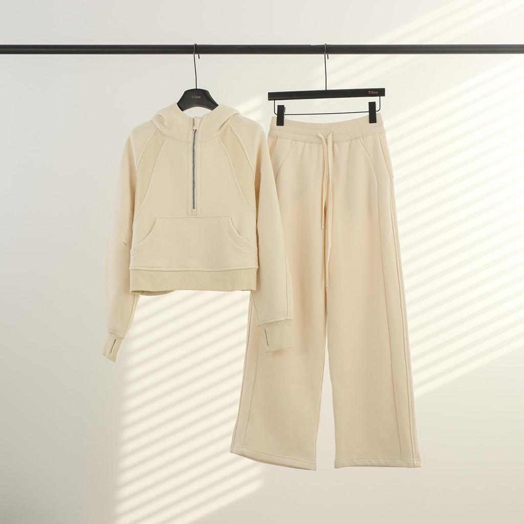 Women's Fleece Half-Zip Hoodie Set: Versatile for Yoga, Cycling, and Casual Wear.