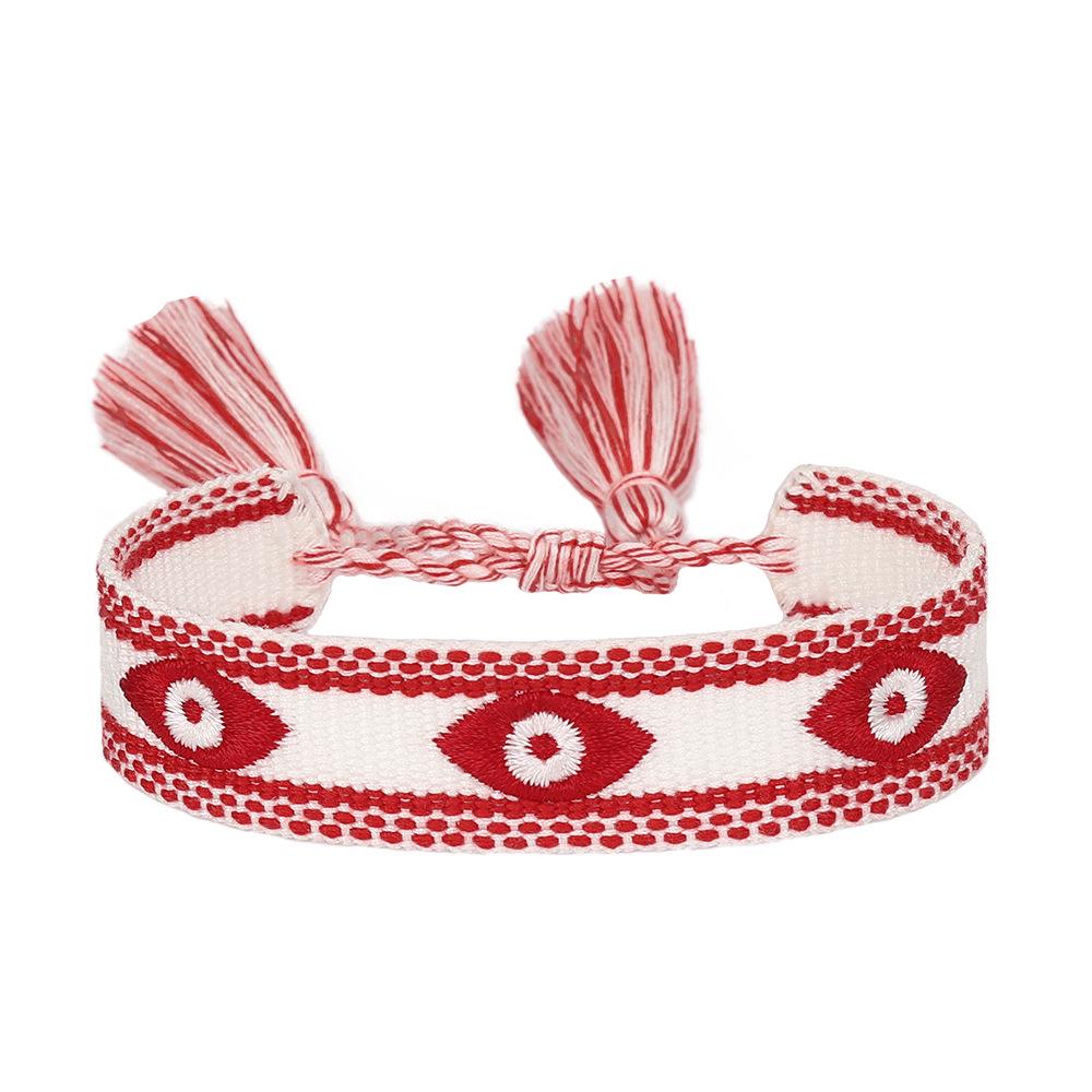 Women's Fashion Hand-Woven Lucky Evil Eye Bracelet with Tassel and Embroidery