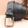 3.8CM Men's Belt Genuine Leather Belt Casual Retro Burst Needle Buckle Shiny Front Layer Cowhide Lazy Belt