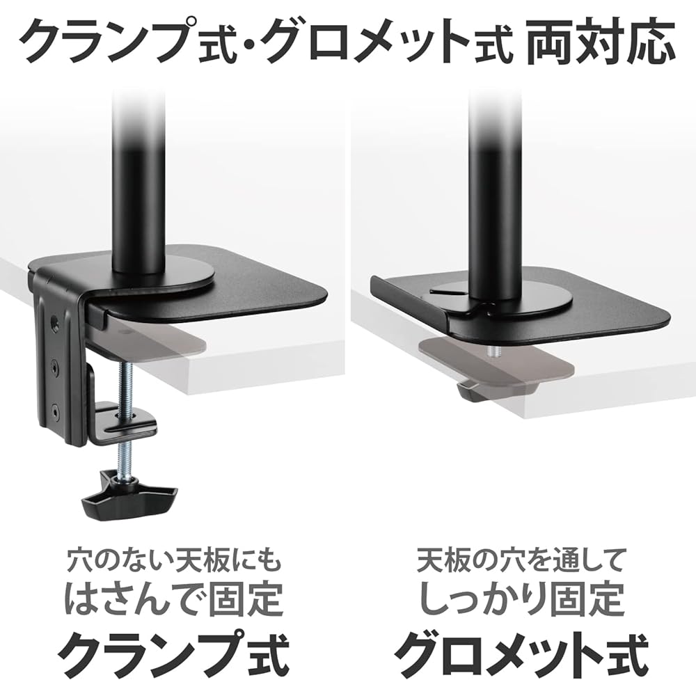 Elecom DPA-RP01 Monitor Arm Reinforcement Plate Clamp/Grommet Compatible Scratch-Proof Desk Protector Black