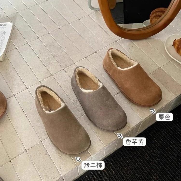 Fleece Boken shoes 2025 winter explosion lazy one-pedal cotton shoes women's warm new casual fluffy shoes thick sole