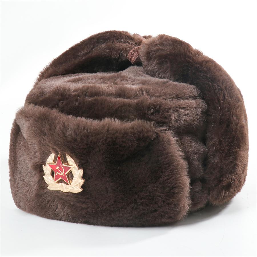 Soviet Coat of Arms Lei Feng Hat Outdoor Cold Wig Hat Piled Thickened Winter Warm Ear Protector Cotton Hat