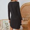 Long Sleeve Nightgowns for Women V Neck Lace Patchwork Nightshirts Fake Placket Button Down Mini Nightdress