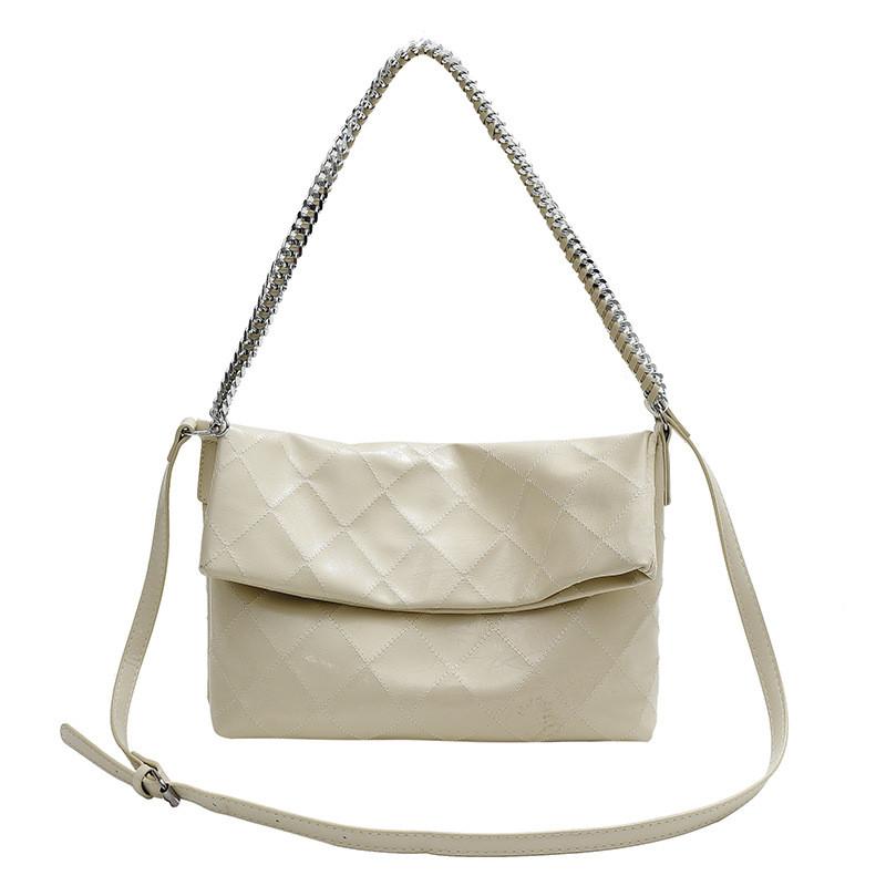 Ielgy Underarm Bag Fashion Large-Capacity Pleated Diamond Chain Simple All-Match Solid Color Shoulder Bag