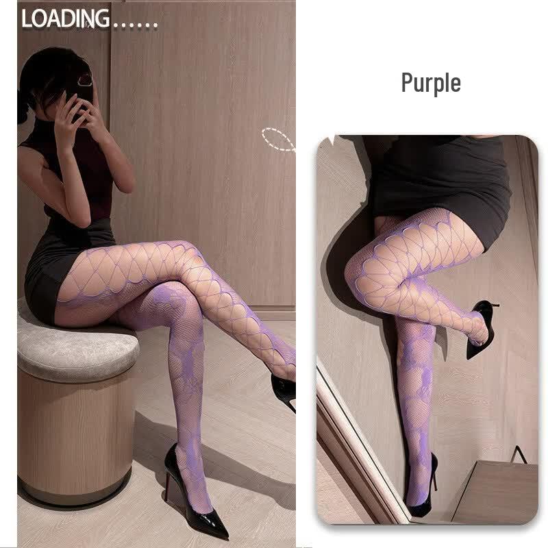 Rose Pattern Over-the-Knee Suspender Fishnet Tights
