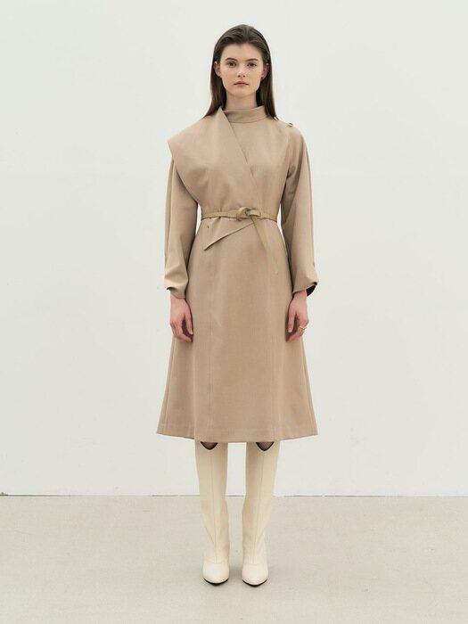 Ed Mang 4W Muffler Layered Sleeve Twist Dress - Soft Camel