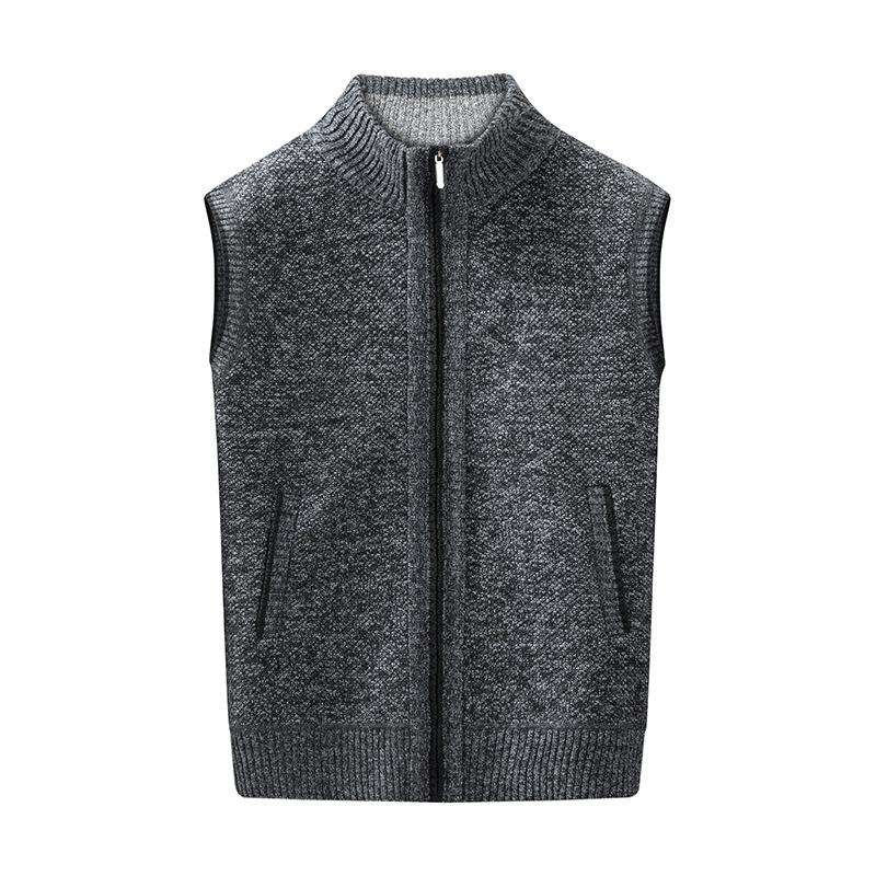 Men's Autumn And Winter New Style Sweater Vest Cardigan Knitted Loose Casual Sleeveless Fleece Lined Waistcoat Top