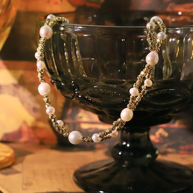 Natural Pearl Copper Bead Necklace 18k Gold Plated Luxurious Design Classic Necklace Banquet Wedding Women's Jewelry GN0862