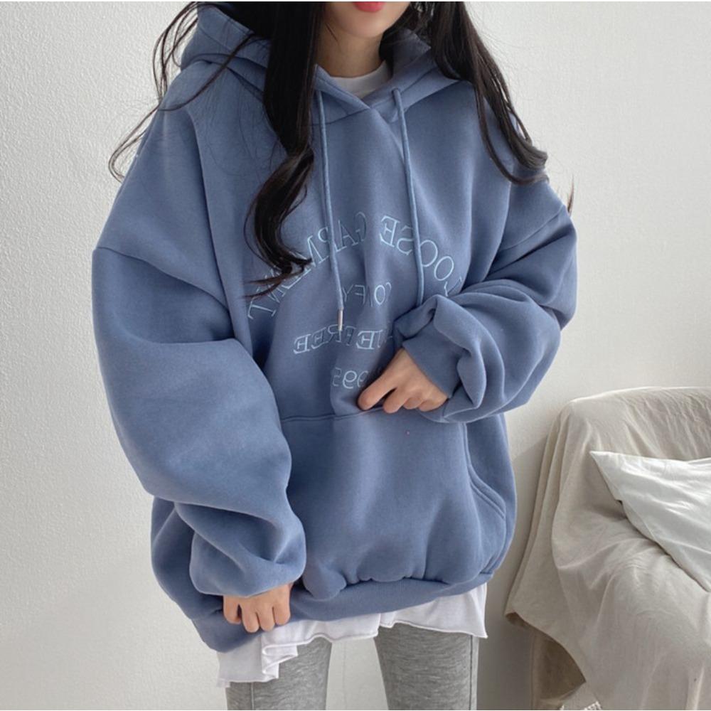 Felpa con cappuccio da donna con stampa di lettere, manica lunga oversize, tasca, felpa larga per primavera, autunno, inverno