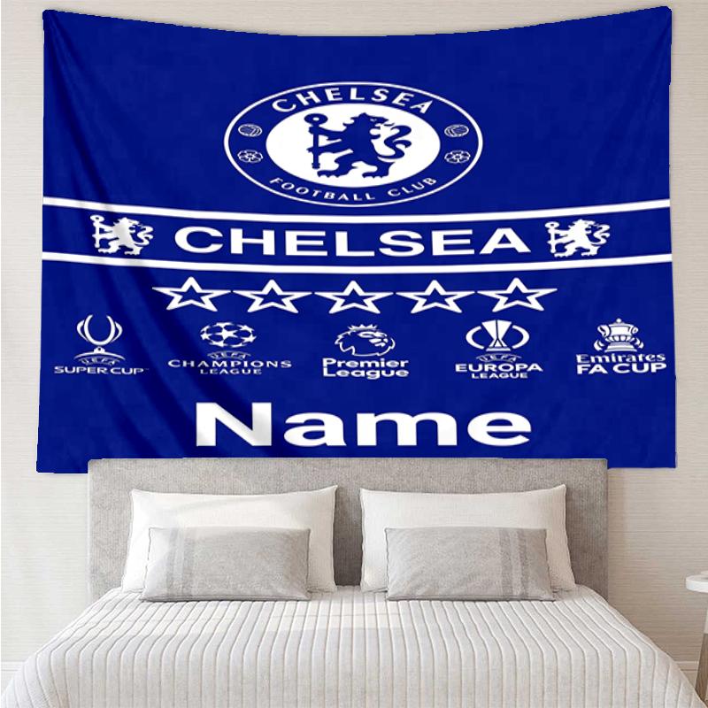 Custom Name Chelsea Football Club Print Tapestry, Backdrop, Easy Setup, Ideal for Bedroom, Office & Living Room, with Aesthetic Wall Hanging Decor.