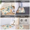 Dinosaur Floral Print Doormat Cream Blue Orange Illustrated Polyester Machine Washable Cold Water Only 80x50cm