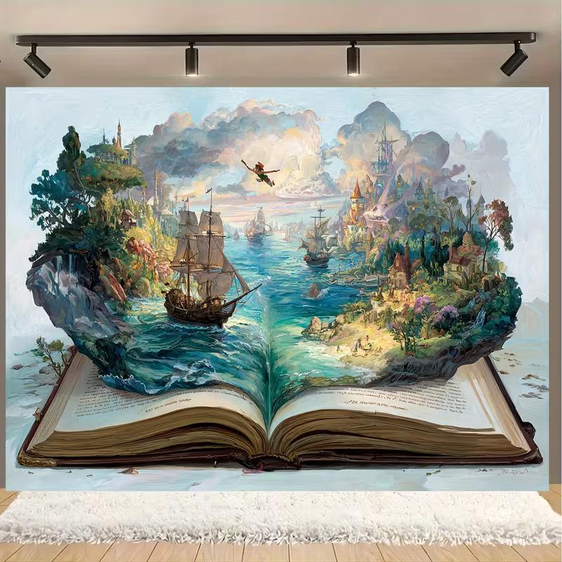 

2D Enchanted Book Backdrop Neverland and Peter Pan Photography Background 47.2x31.5inch/120*80cm