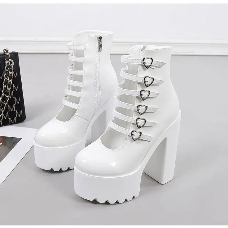 

2025 Летние туфли-лодочки на высоком каблуке, женские, водонепроницаемые, на платформе, с пряжкой, из лакированной кожи, белые, черные, на толстом каблуке, для подиума, для вечеринок, женские 34 белый