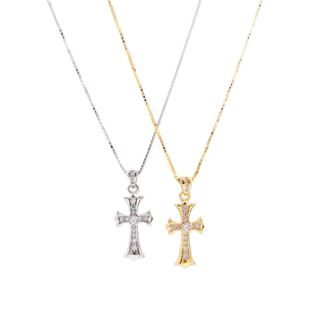 S925 Sterling Silver Zirconia Cross Pendant Necklace - Retro Fashion Style Clavicle Chain X110