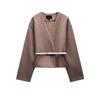 Spring New Women's Clothing Minimalist Wool Blend with Belt Soft Comfortable Long Sleeve V-neck Coat 1255737