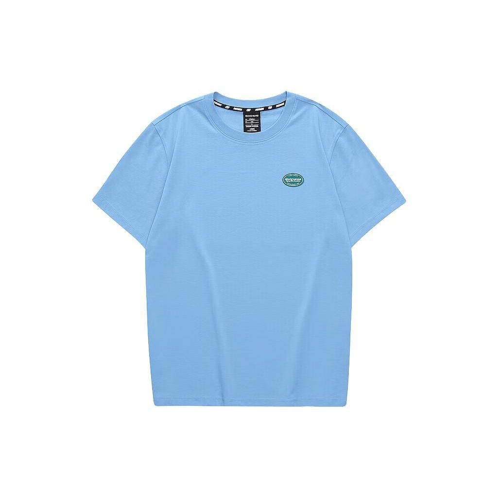 Skechers Colorful Casual Series Letter Print Round Neck Short Sleeve T-Shirt Unisex tops Melancholy-Blue L223U044-00J5 L