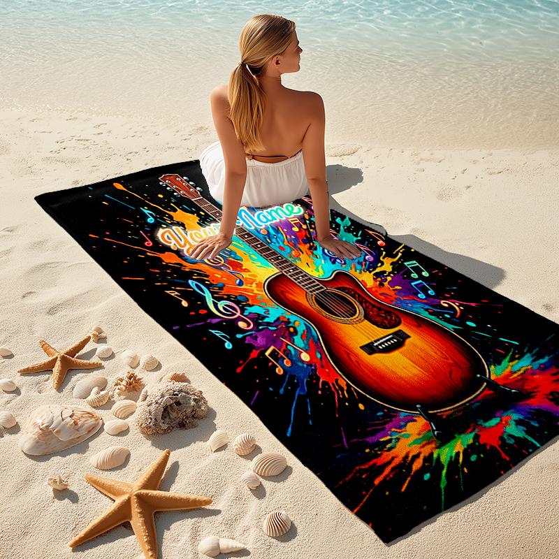1PC Custom Name Guitar Artwork Beach Towel Highly Absorbent And Sand-Resistant Towel for Swimming, Pool, Yoga, And Travel Lightweight