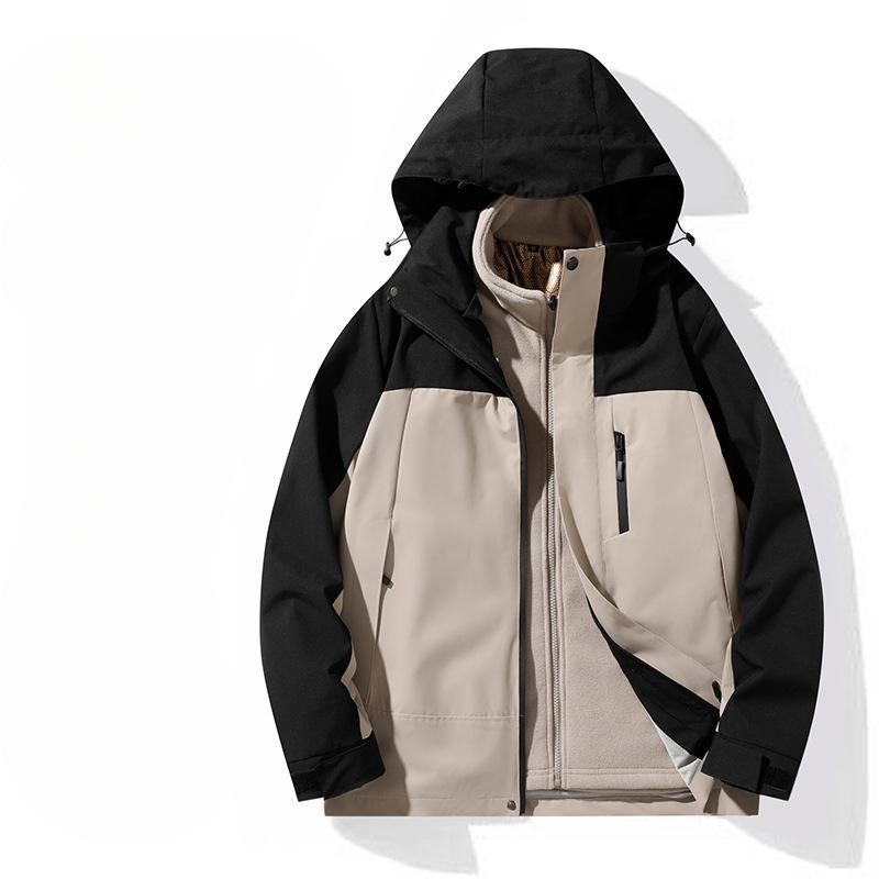 

Мужская куртка для пар на открытом воздухе три-в-одном со съемным капюшоном, графеновой подкладкой, ветрозащитная и водонепроницаемая 4XL серый