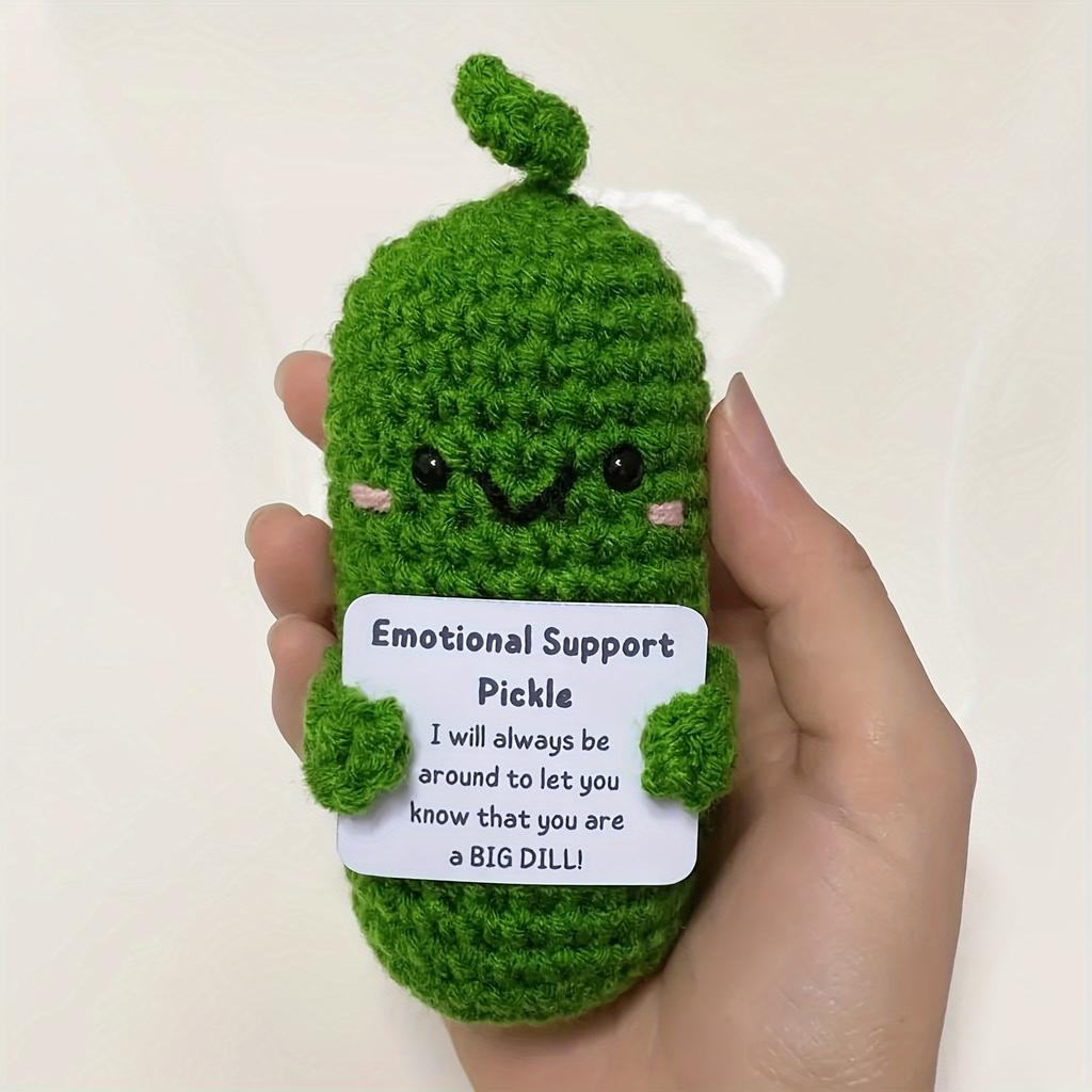 Cute Handmade Plush Doll Knitted Cucumber Décor with Positive Message Valentine's Day New  Birthday Gift for Kid and Couples