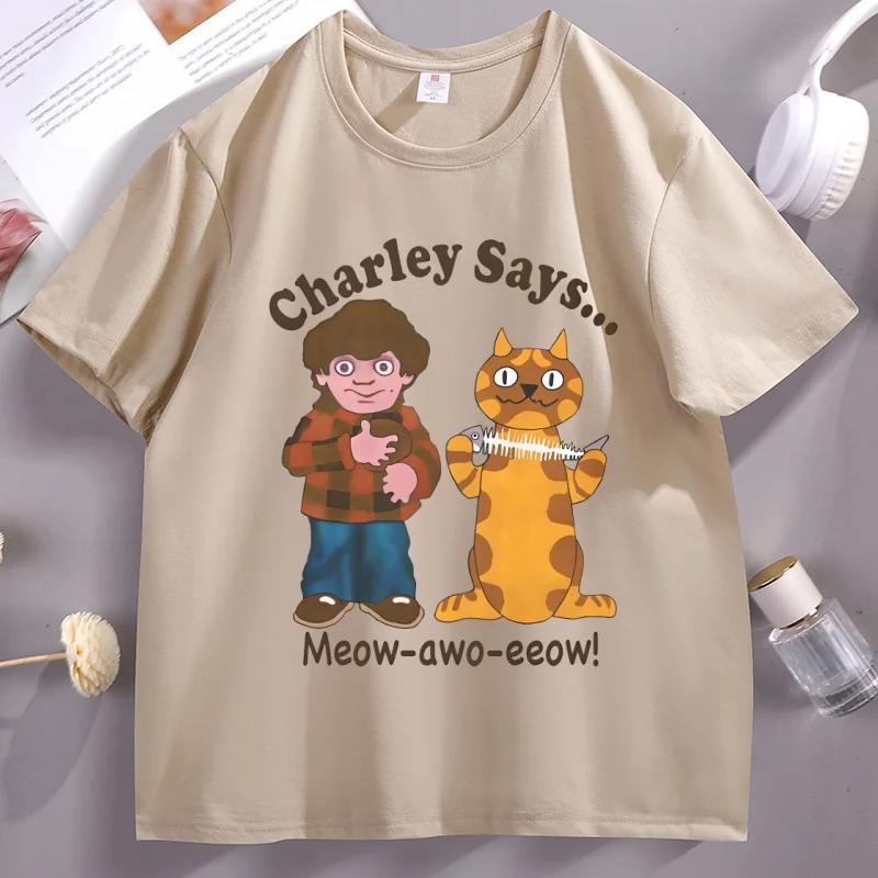 Funny Cartoon Cat TShirt Retro Cotton Short Sleeve Oneck Tshirt Loose Comfortable Printed Tees Y2k Clothes High Quality