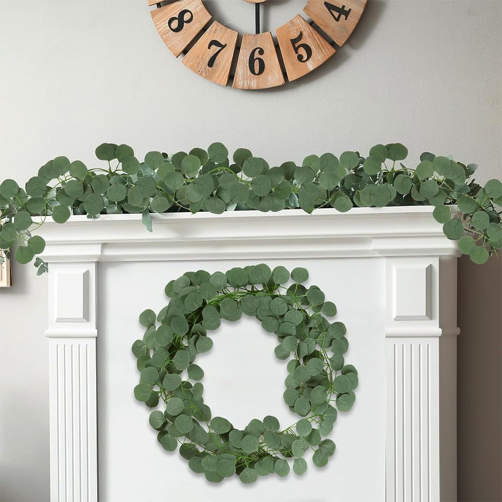 6 Pack Eucalyptus Garland, Artificial Eucalyptus Leaves Table Greenery Garland Wreath Vines Handmade Garlands for Wedding Backdrop Indoor Outdoor