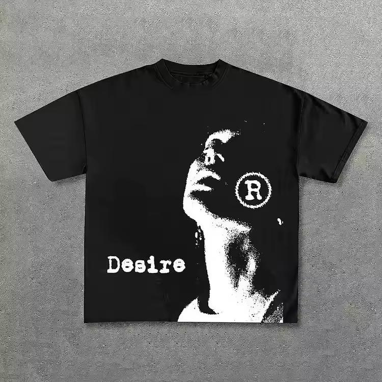 Y2K Aesthetic Desire Techno Electronic Music Album Street Trendy Graphic Tee Cotton Mens Womens T shirt Summer Streetwear