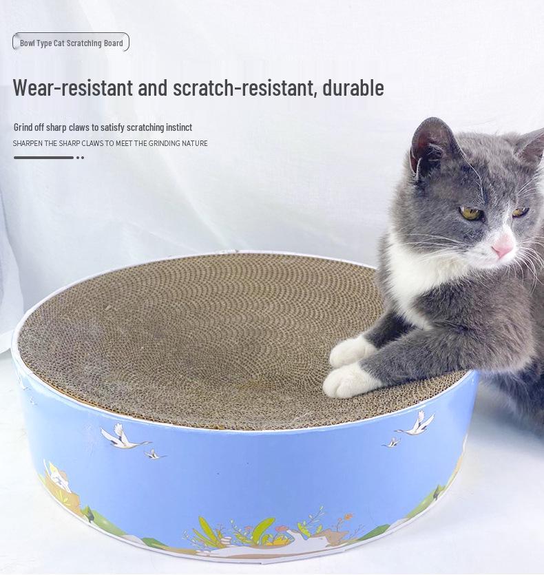 Pat rotund mare din carton ondulat pentru pisici și placă de zgâriat - Rezistent la uzură și fără scame pentru toate anotimpurile