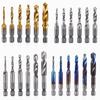 Titanium Plated Hex Shank HSS Screw Thread Metric Tap Drill Bits Screw Machine Compound M3 M4 M5 M6 M8 M10 Hand Tools