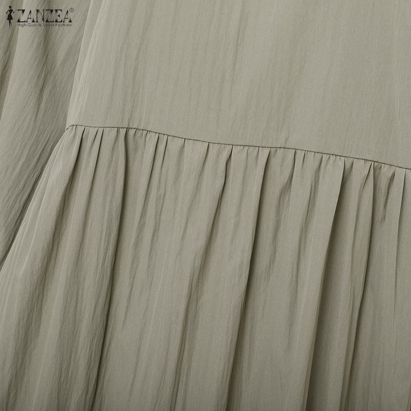 ZANZEA Women Casual Round Neck Long Sleeve Casual Baggy Long Maxi Swing Dress