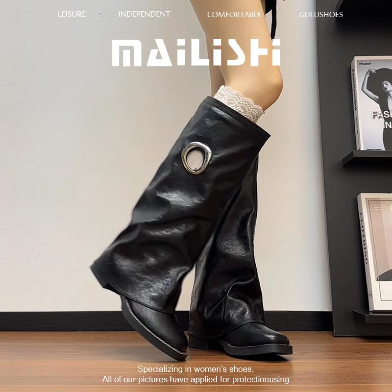 Boots Women's 2025 New Leather Boots Thick Heel High Boots Retro Versatile Pant Tube Boots Skinny Western Boots