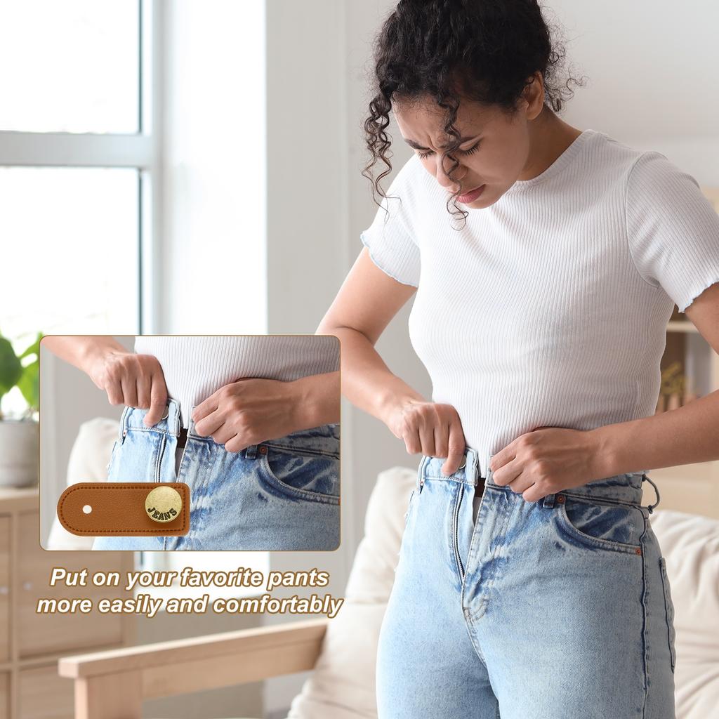 6Pcs Button Extenders for Pants Adjustable Pants Button Expanders Faux Leather Waist Extenders for Women Men Trousers 2.4x1"