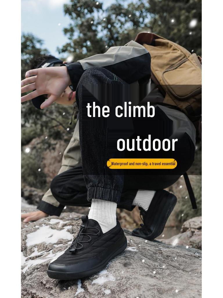 Size 50 Plus Size Winter Casual Couples' Fleece-lined Cotton Shoes - Warm, Thick, Lightweight, Non-slip Snow Slippers.