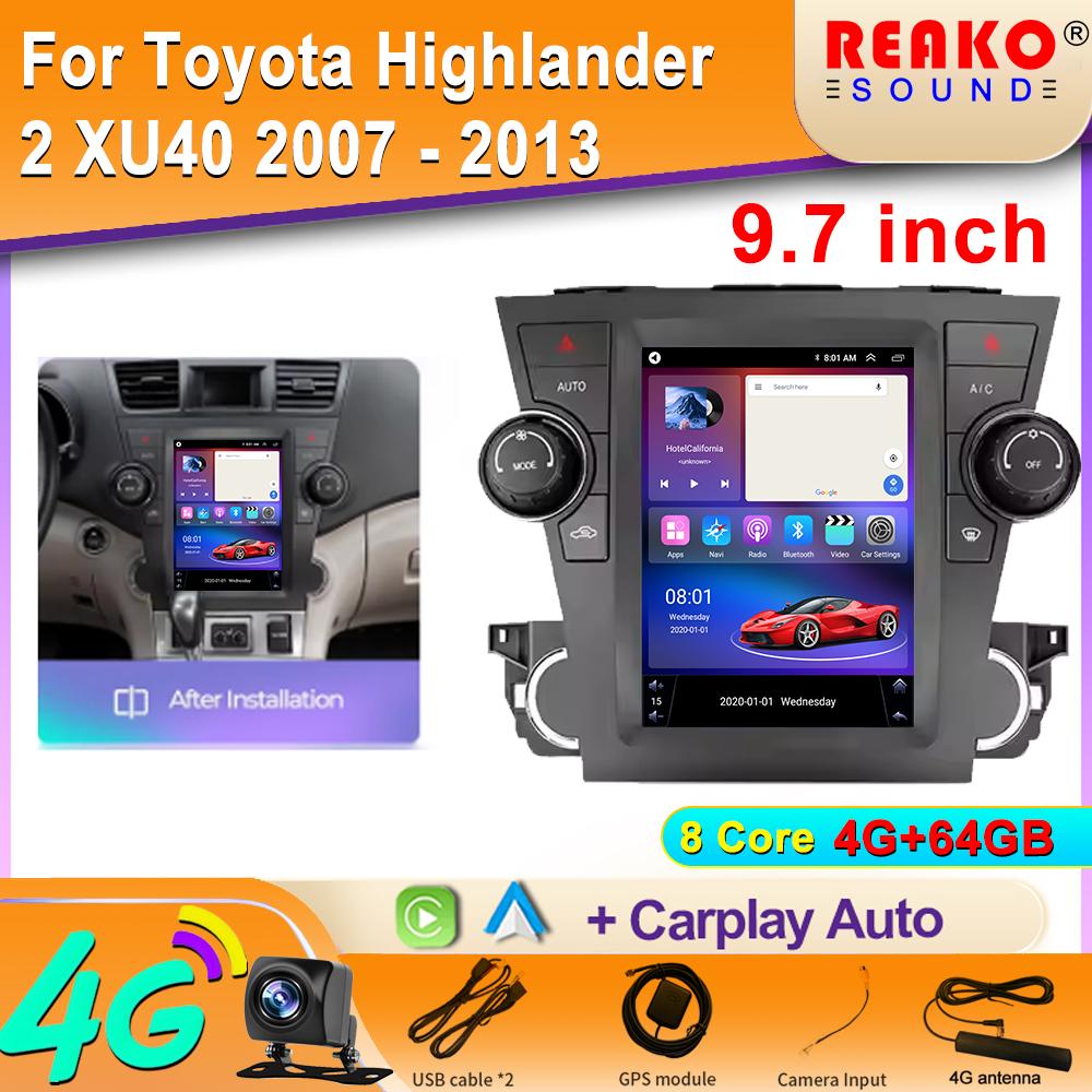 

Для Toyota Highlander 2 XU40 2007 - 2013 Для Tesla Style Screen Car Radio Multimedia Video Player GPS 2din DVD 8 core 4GB+64GB