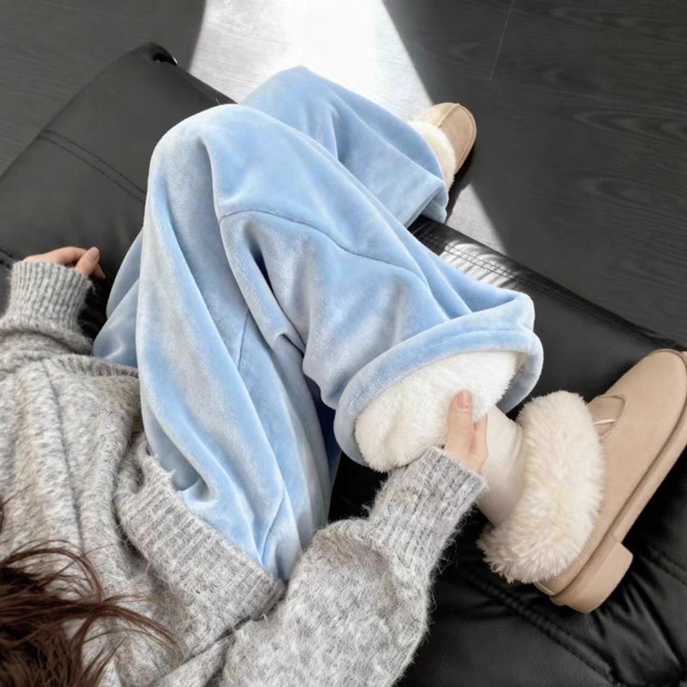 

Women s Petite Velvet Blue Wide-Leg Pants - Winter Style Small