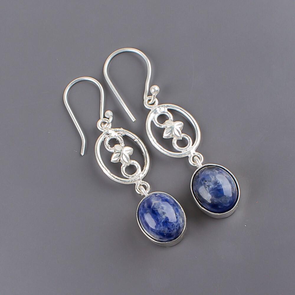 Natural Sodalite Gemstone 925 Sterling Silver Jewelry Handcrafted Earrings 2.00" EE-17-20