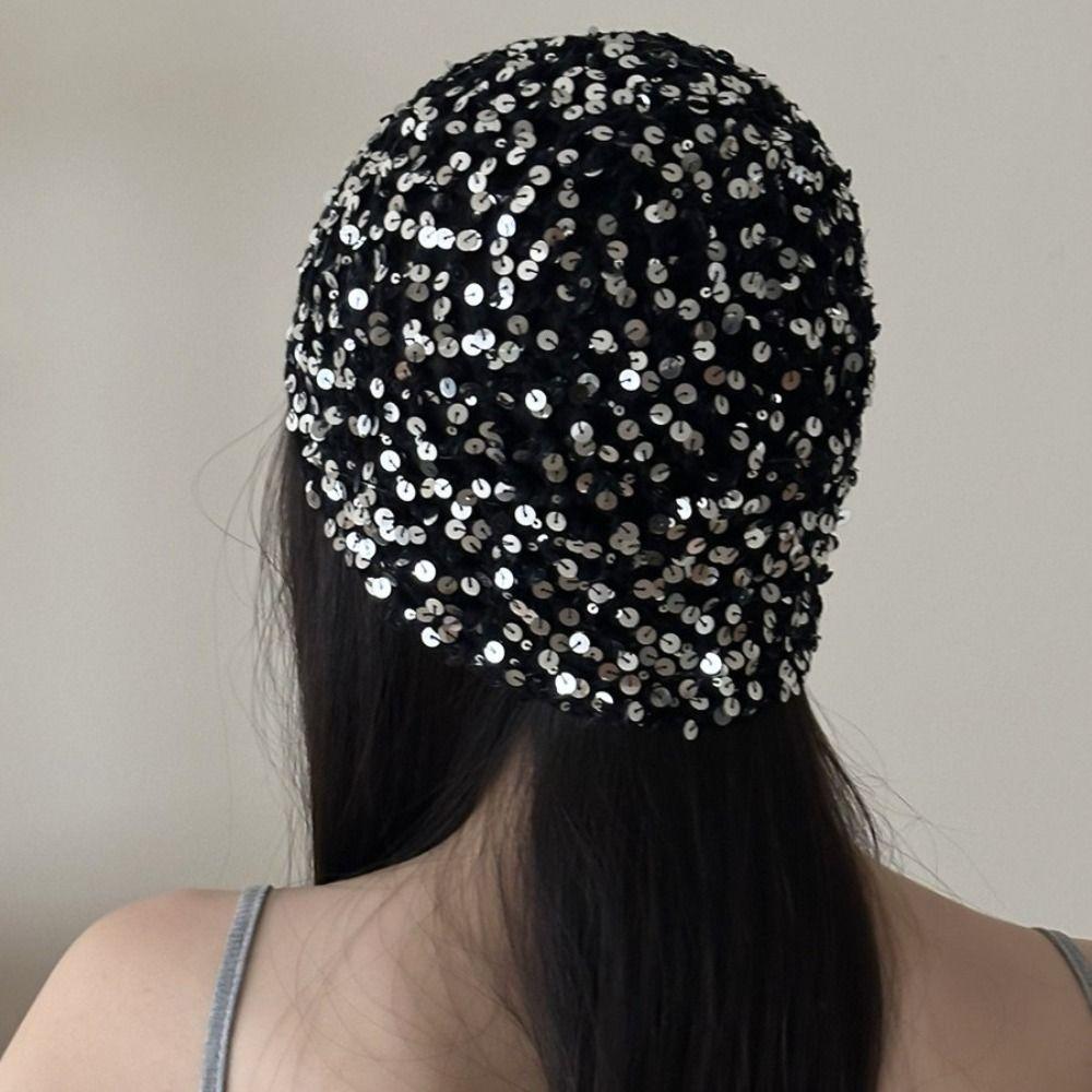 Retro Hollow Sequined Beanies Cap Korean Ear Protection Hat Fashion Knitted Hat For Women