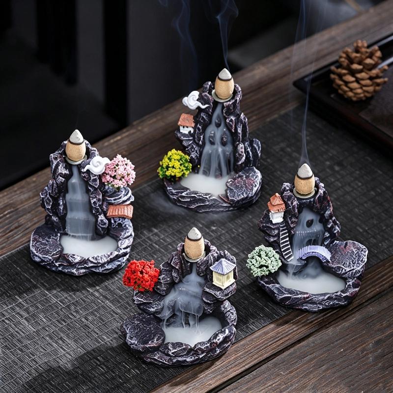 1Pcs Home Decor Backflow Incense Burner Mountain River Waterfall Aroma Smoke Zen Censer Holder Fun Gift