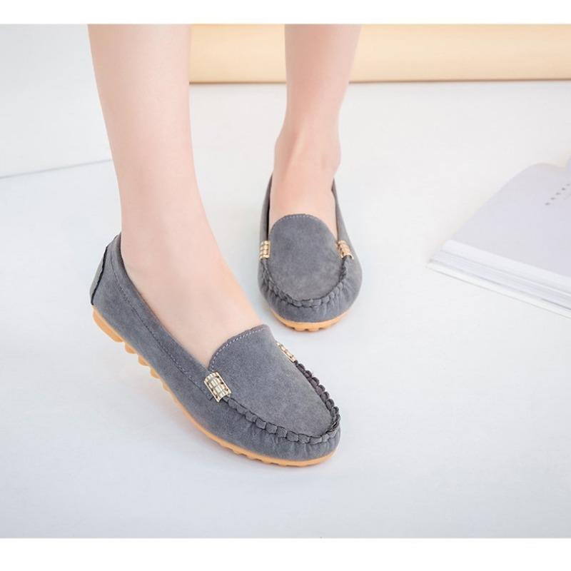 Women's Flat Single Shoes Four Seasons Large Size Bean Shoes Frosted Breathable Shallow Flat Heel Versatile Non-slip Women's Shoes Trend