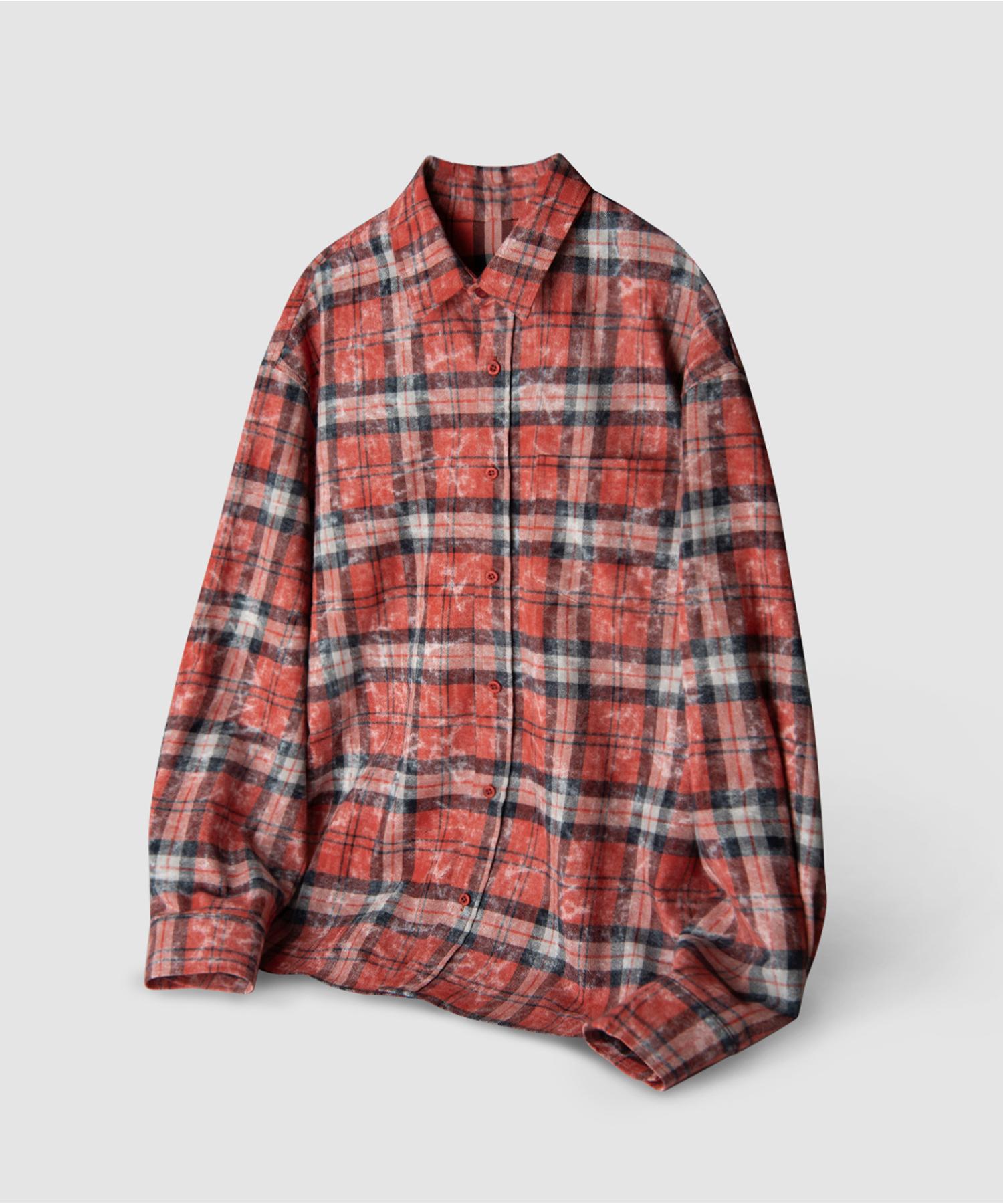 U And Lc Bleach Washed Check Shirt (Smoke Red) Smoke Red/L